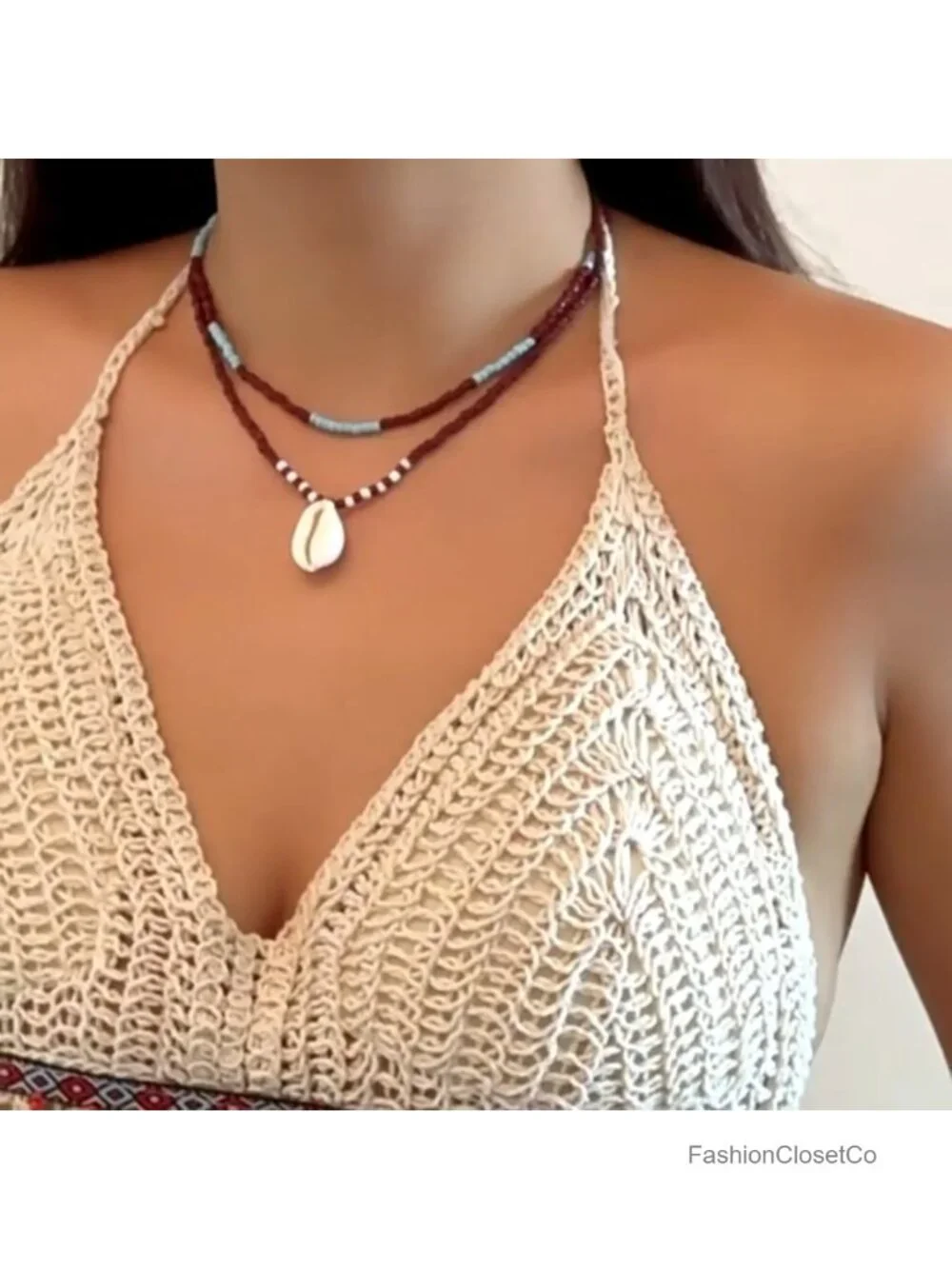 Boho Beaded Choker Necklace Layered Starfish Shell Charm Summer Beach Jewelry